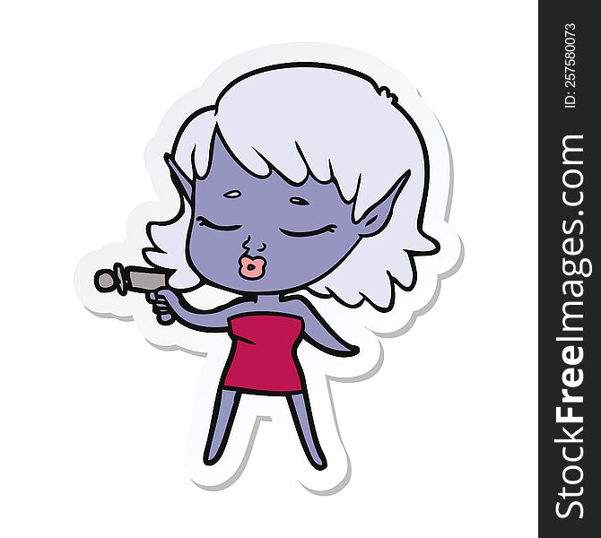 sticker of a pretty cartoon alien girl with ray gun