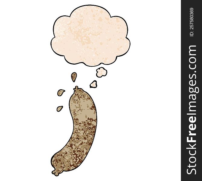 Cartoon Sausage And Thought Bubble In Grunge Texture Pattern Style