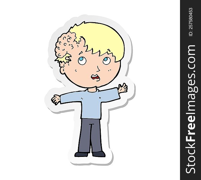 sticker of a cartoon boy with growth on head