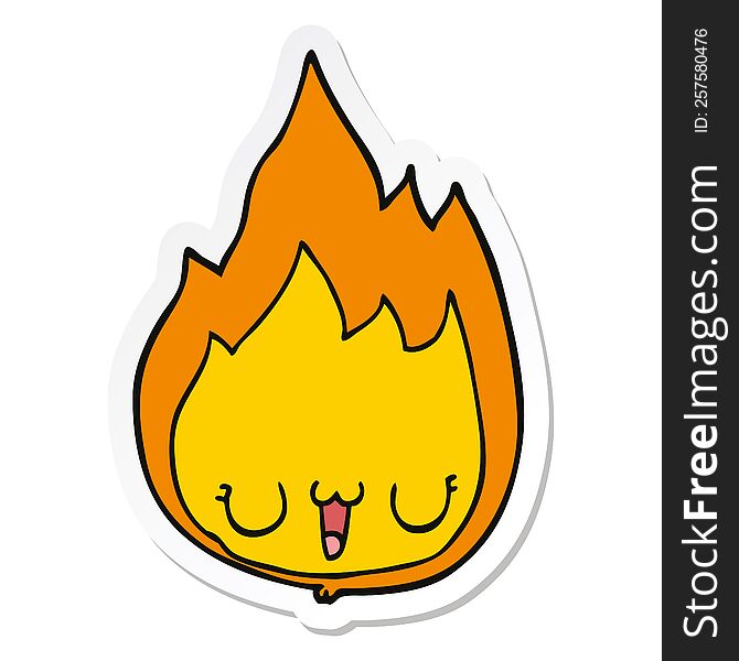 Sticker Of A Cartoon Flame With Face