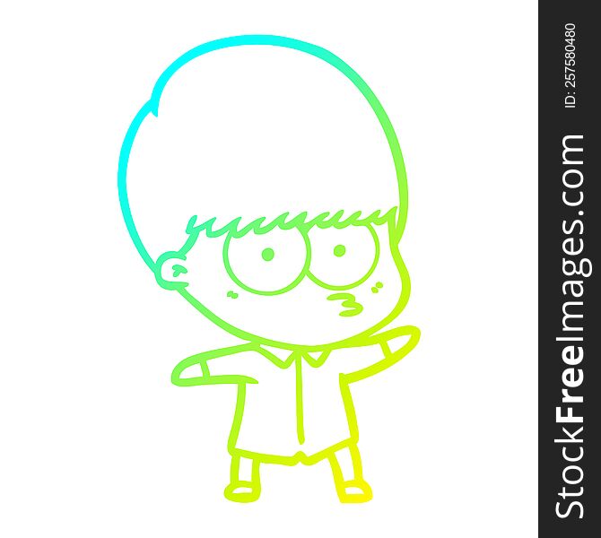 cold gradient line drawing of a curious cartoon boy