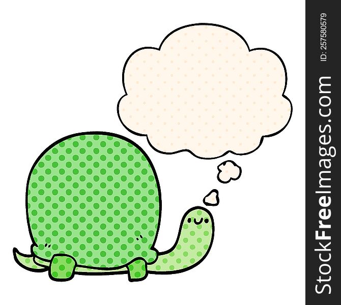 cute cartoon tortoise with thought bubble in comic book style