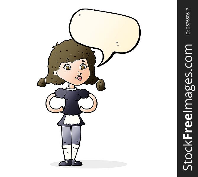 Cartoon Happy Waitress Woman With Speech Bubble