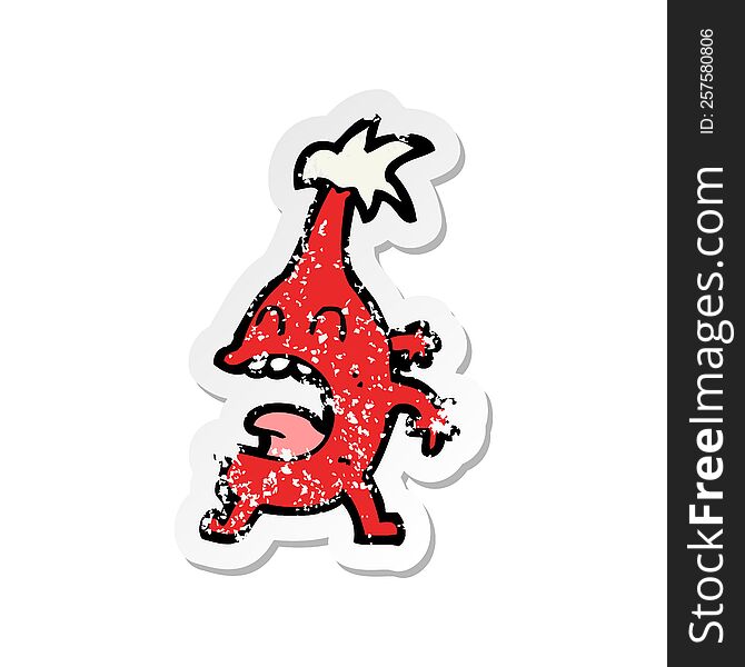 retro distressed sticker of a cartoon funny christmas creature