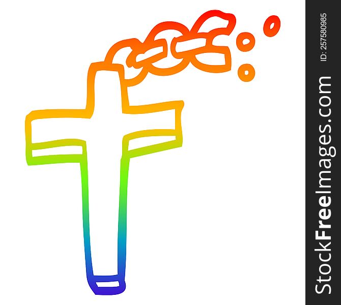 rainbow gradient line drawing of a cartoon crucifix on chain
