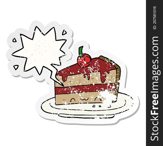 Cartoon Cake And Speech Bubble Distressed Sticker