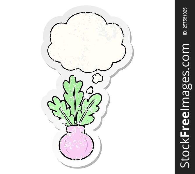 plant in vase with thought bubble as a distressed worn sticker