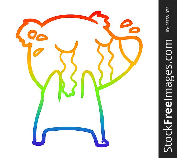 rainbow gradient line drawing cartoon crying polar bear