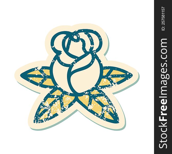 Distressed Sticker Tattoo Style Icon Of A Single Rose
