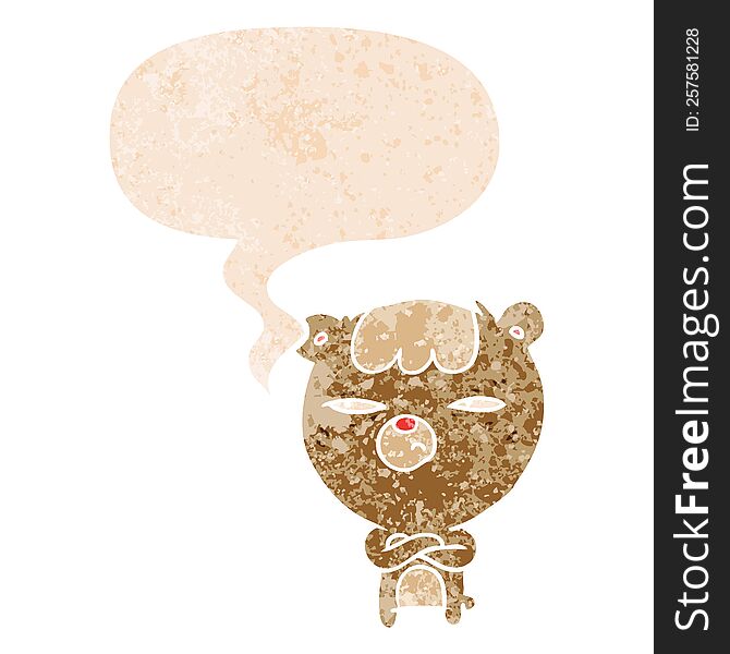 Cartoon Angry Bear And Speech Bubble In Retro Textured Style