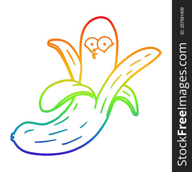 Rainbow Gradient Line Drawing Cartoon Banana With Face