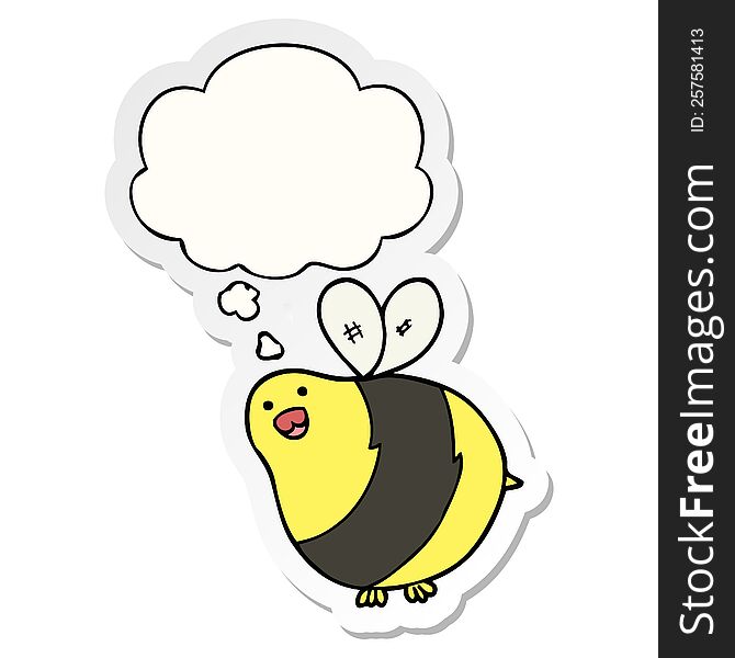 cartoon bee with thought bubble as a printed sticker