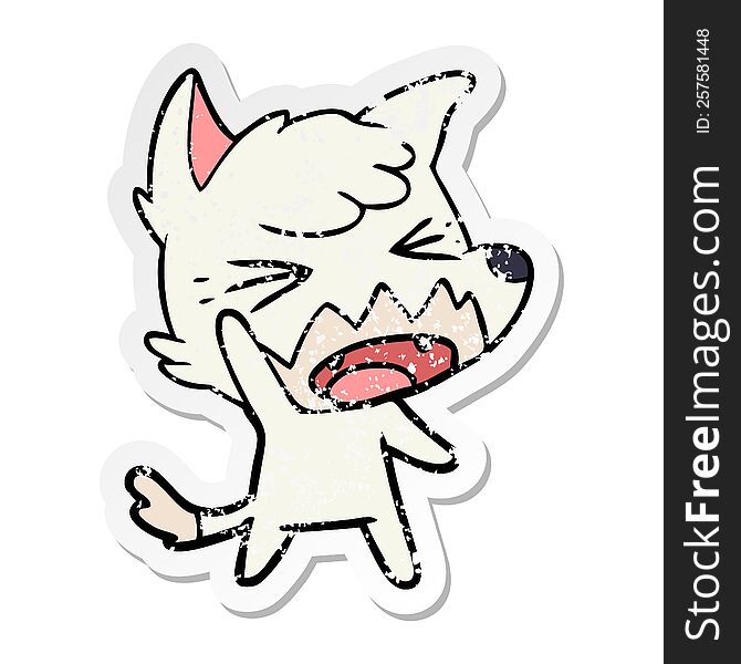 Distressed Sticker Of A Angry Cartoon Fox