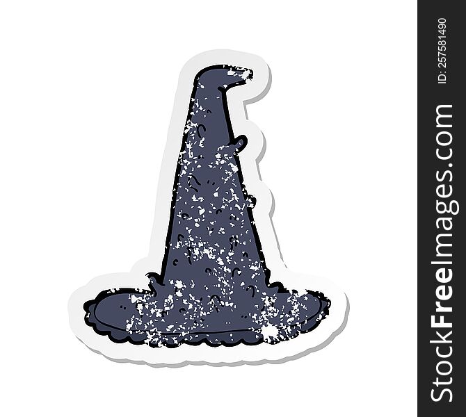 Retro Distressed Sticker Of A Cartoon Spooky Witch Hat