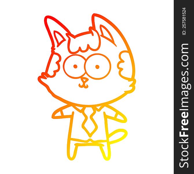 warm gradient line drawing of a happy cartoon cat office worker