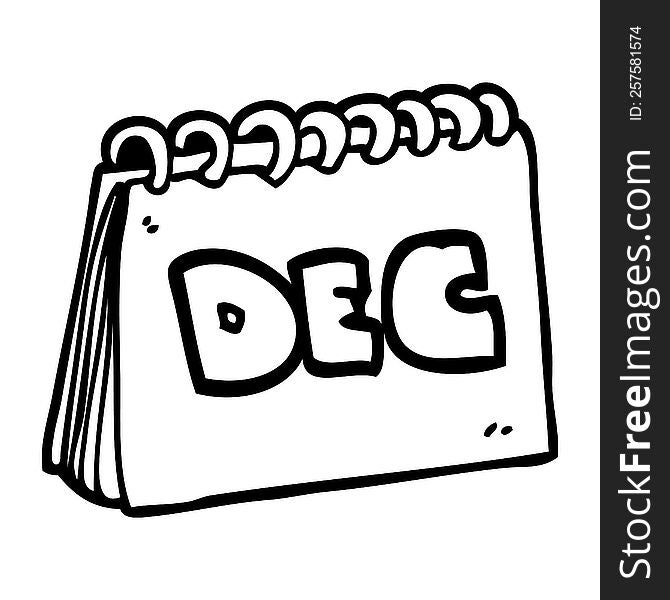 line drawing cartoon calendar showing month of december