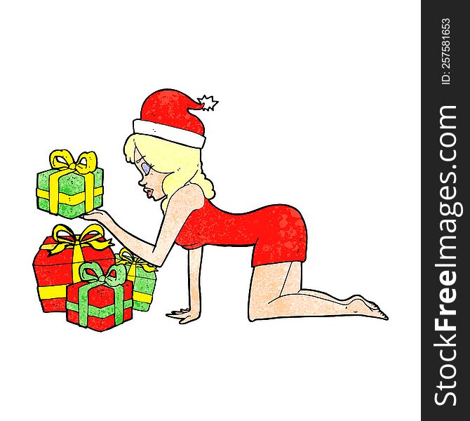 cartoon woman opening presents