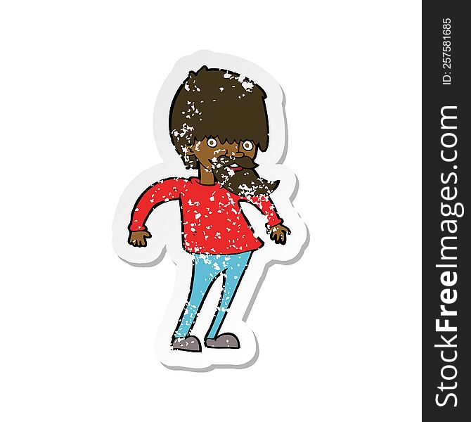 Retro Distressed Sticker Of A Cartoon Bearded Man Shrugging Shoulders