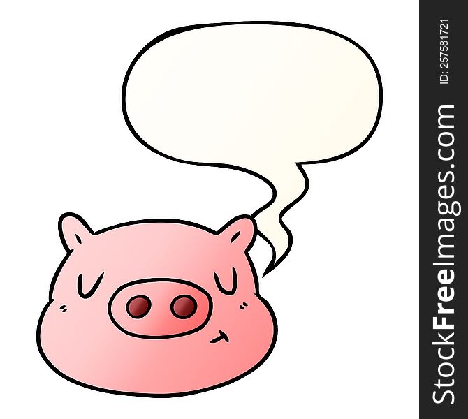 Cartoon Pig Face And Speech Bubble In Smooth Gradient Style