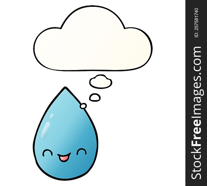 cartoon cute raindrop with thought bubble in smooth gradient style