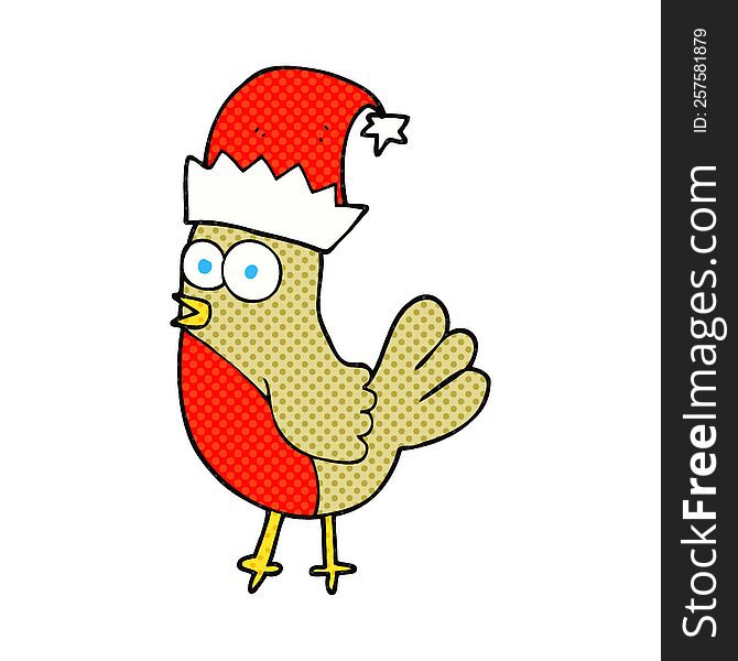 Cartoon Robin In Christmas Hat