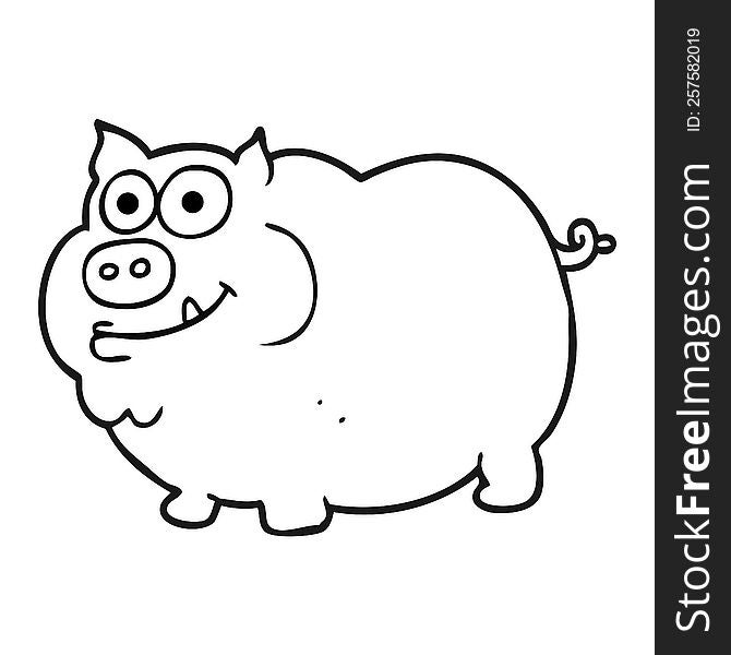 freehand drawn black and white cartoon pig