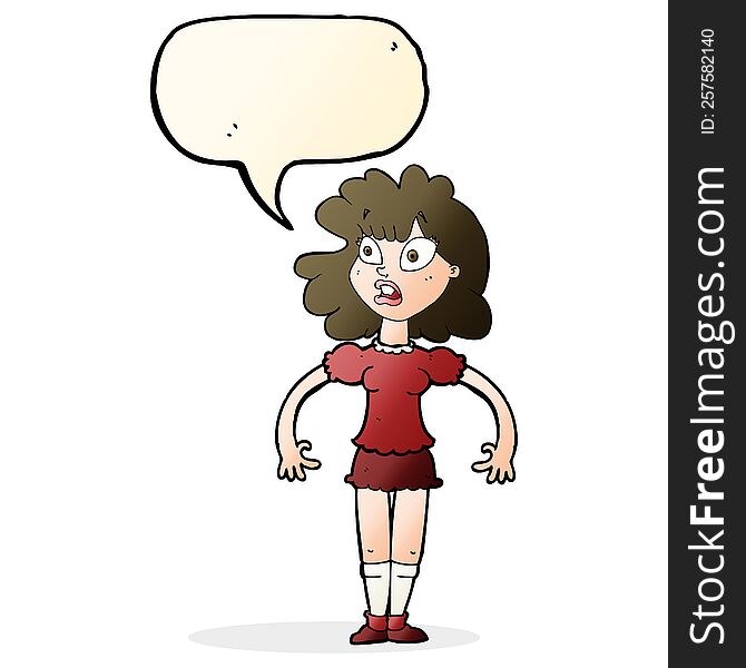 cartoon pretty girl with shocked expression with speech bubble