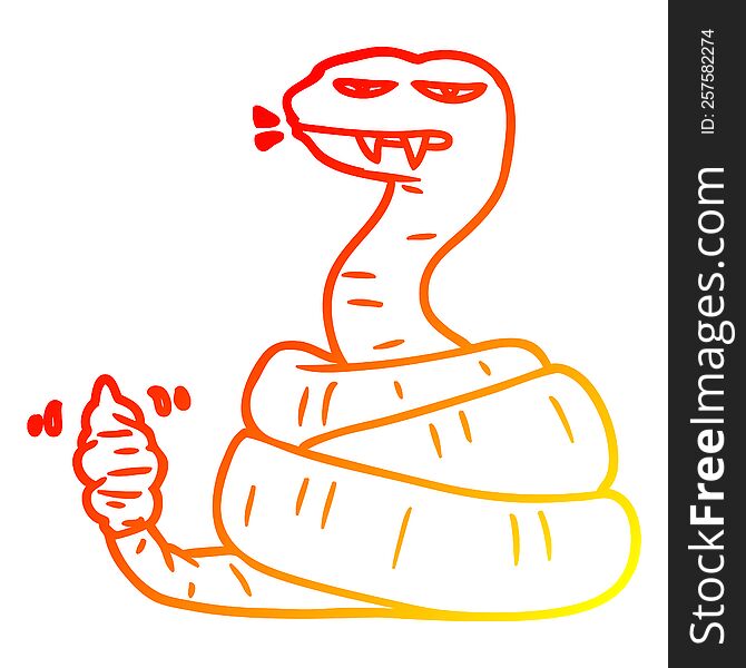 Warm Gradient Line Drawing Cartoon Angry Rattlesnake