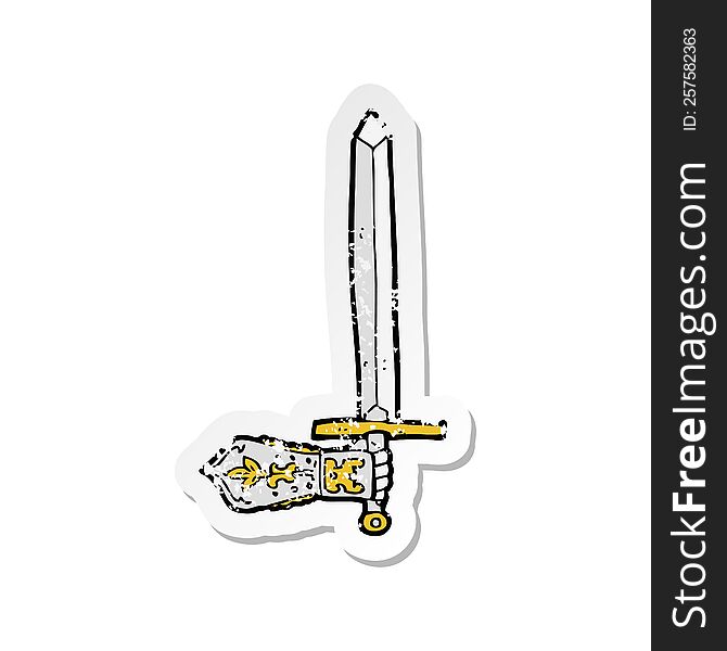 Retro Distressed Sticker Of A Cartoon Sword And Hand