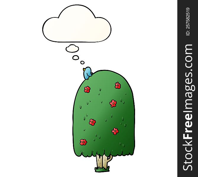 cartoon tall tree with thought bubble in smooth gradient style