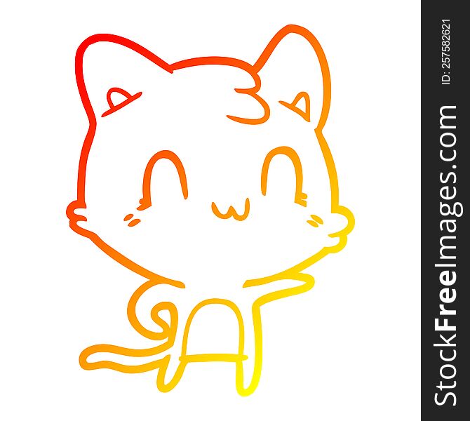 Warm Gradient Line Drawing Cartoon Happy Cat Pointing