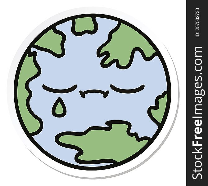 sticker of a cute cartoon planet earth