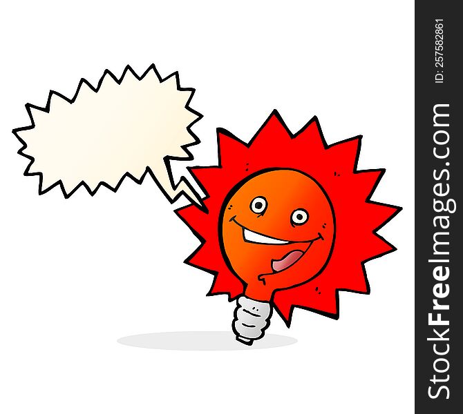 Happy Flashing Red Light Bulb Cartoon  With Speech Bubble