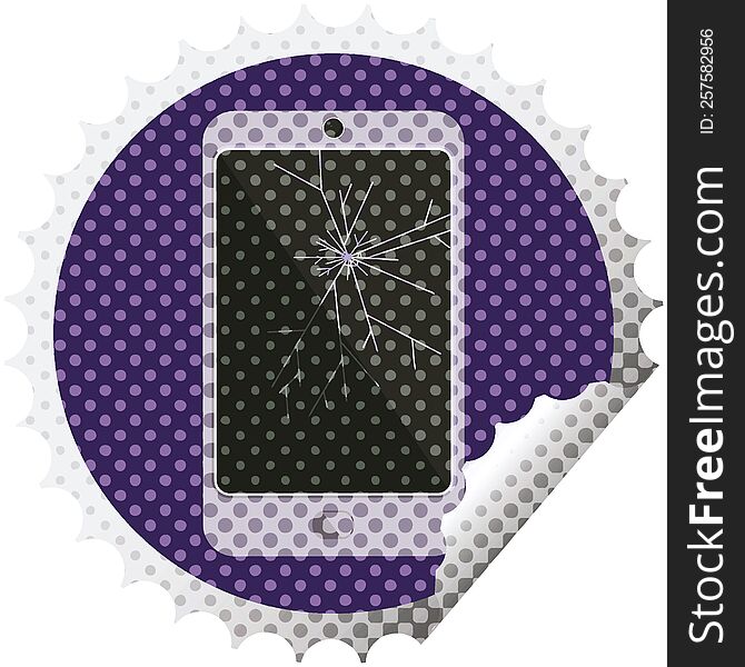 cracked screen cell phone round sticker stamp