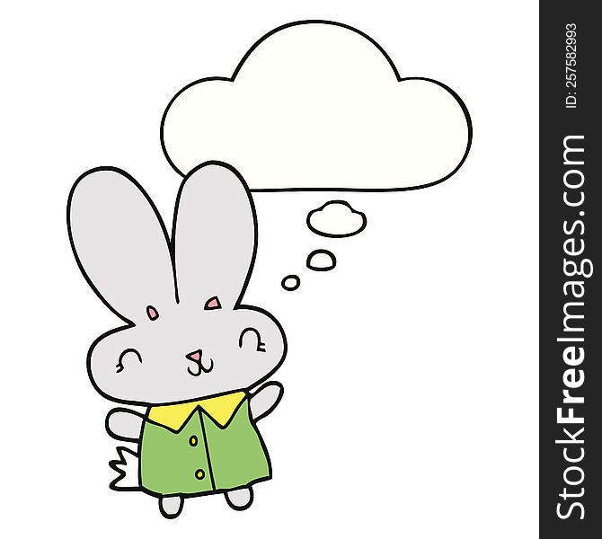 Cute Cartoon Tiny Rabbit And Thought Bubble