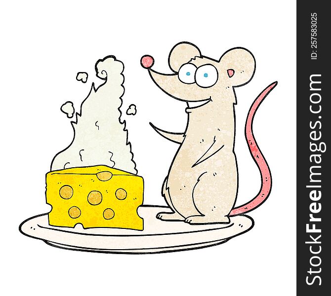 freehand textured cartoon mouse with cheese