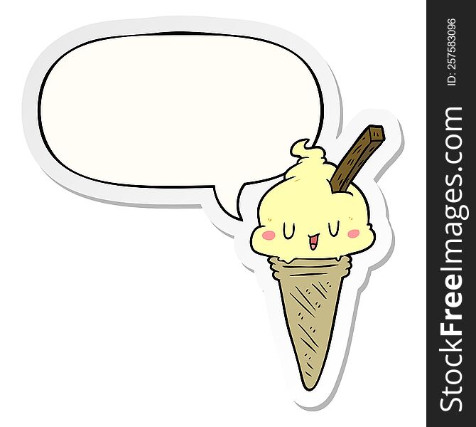 cute cartoon ice cream with speech bubble sticker