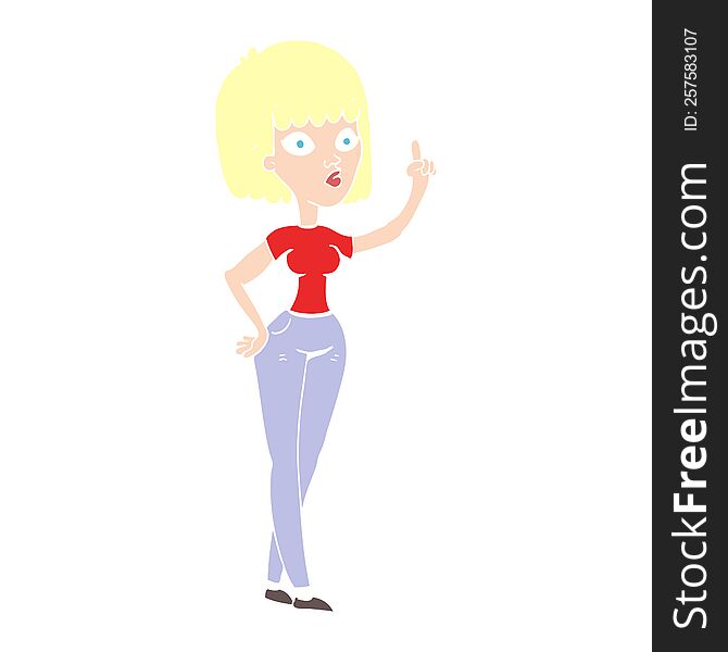 Flat Color Illustration Of A Cartoon Woman With Idea