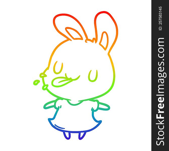 rainbow gradient line drawing of a cute rabbit blowing raspberry