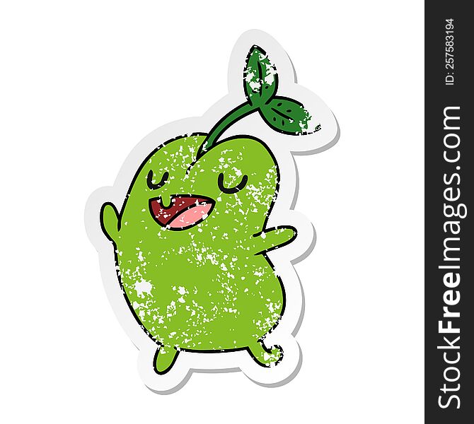 Distressed Sticker Cartoon Kawaii Cute Sprouting Bean