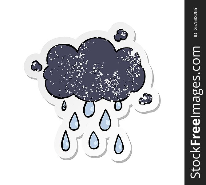 distressed sticker of a cartoon cloud raining