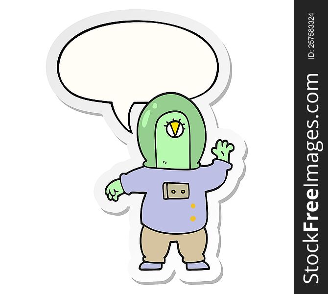 Cartoon Space Alien And Speech Bubble Sticker