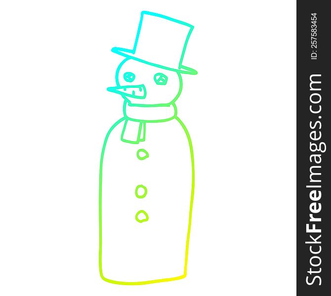 cold gradient line drawing of a cartoon snowman