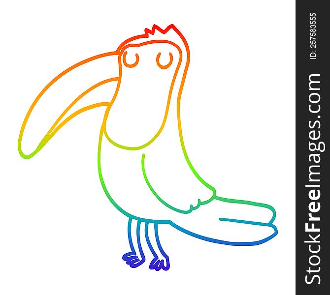 rainbow gradient line drawing of a cartoon toucan