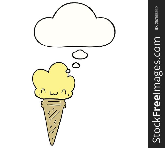Cartoon Ice Cream With Face And Thought Bubble