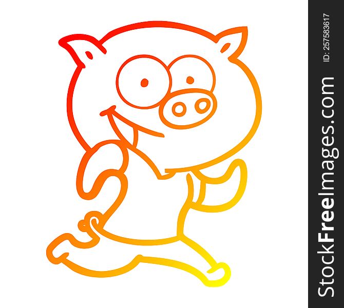 warm gradient line drawing cheerful pig exercising cartoon