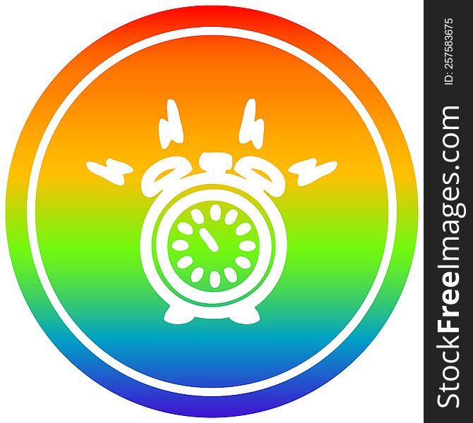 alarm clock circular icon with rainbow gradient finish. alarm clock circular icon with rainbow gradient finish