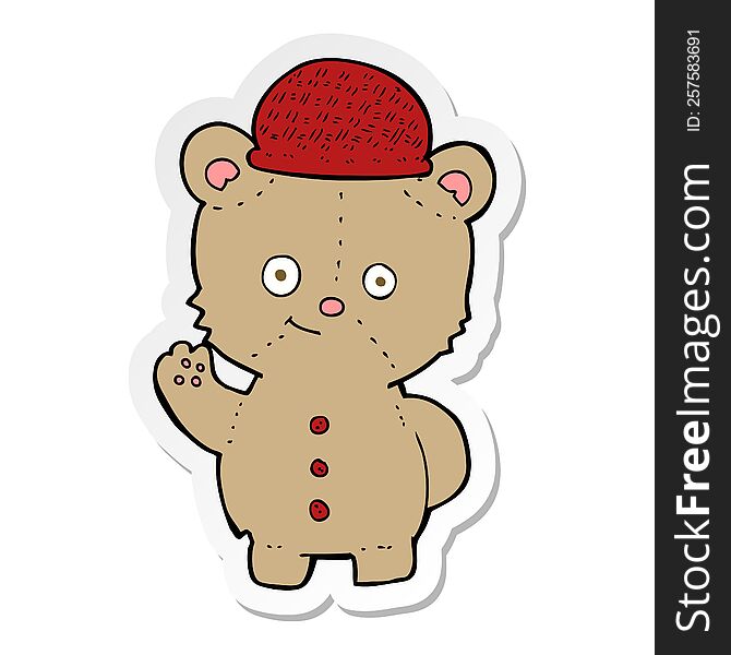 Sticker Of A Cartoon Bear In Hat