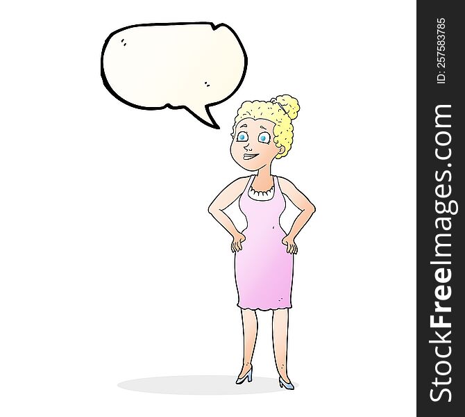 freehand drawn speech bubble cartoon woman wearing dress