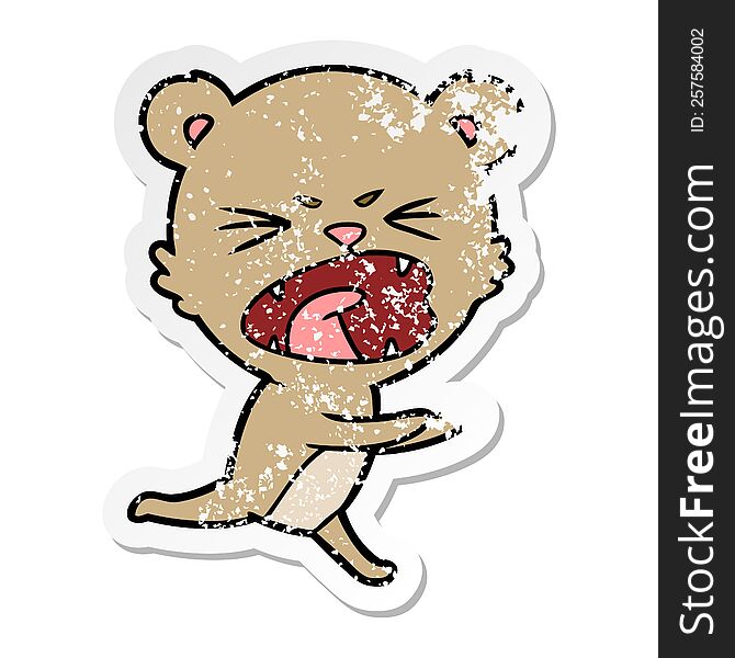 Distressed Sticker Of A Angry Cartoon Bear Shouting